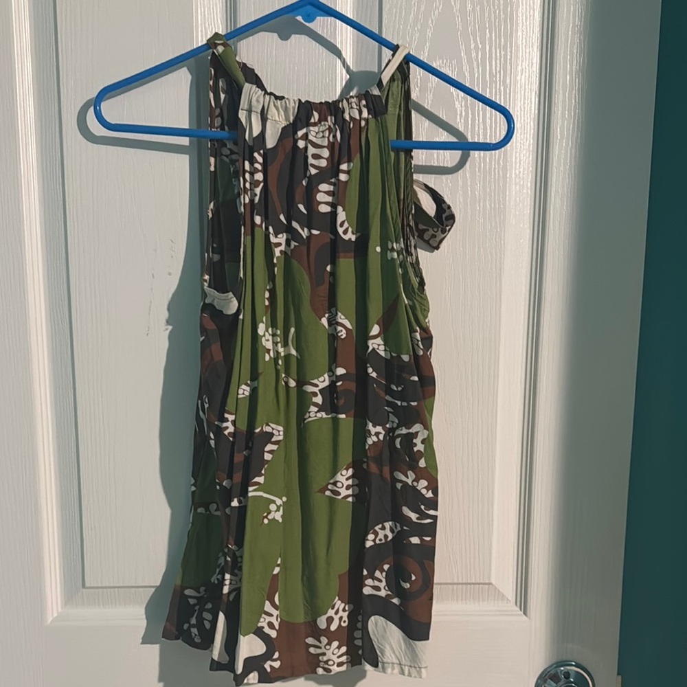 Manuhealii Green and Brown Top with Tie in Back